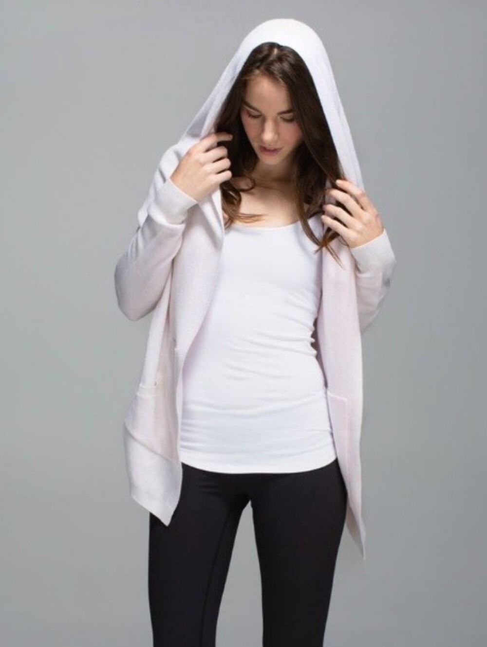 Lululemon Cabin Yogi Wrap. Hood. Reversible. Heathered White, Neutral Blush. XS.